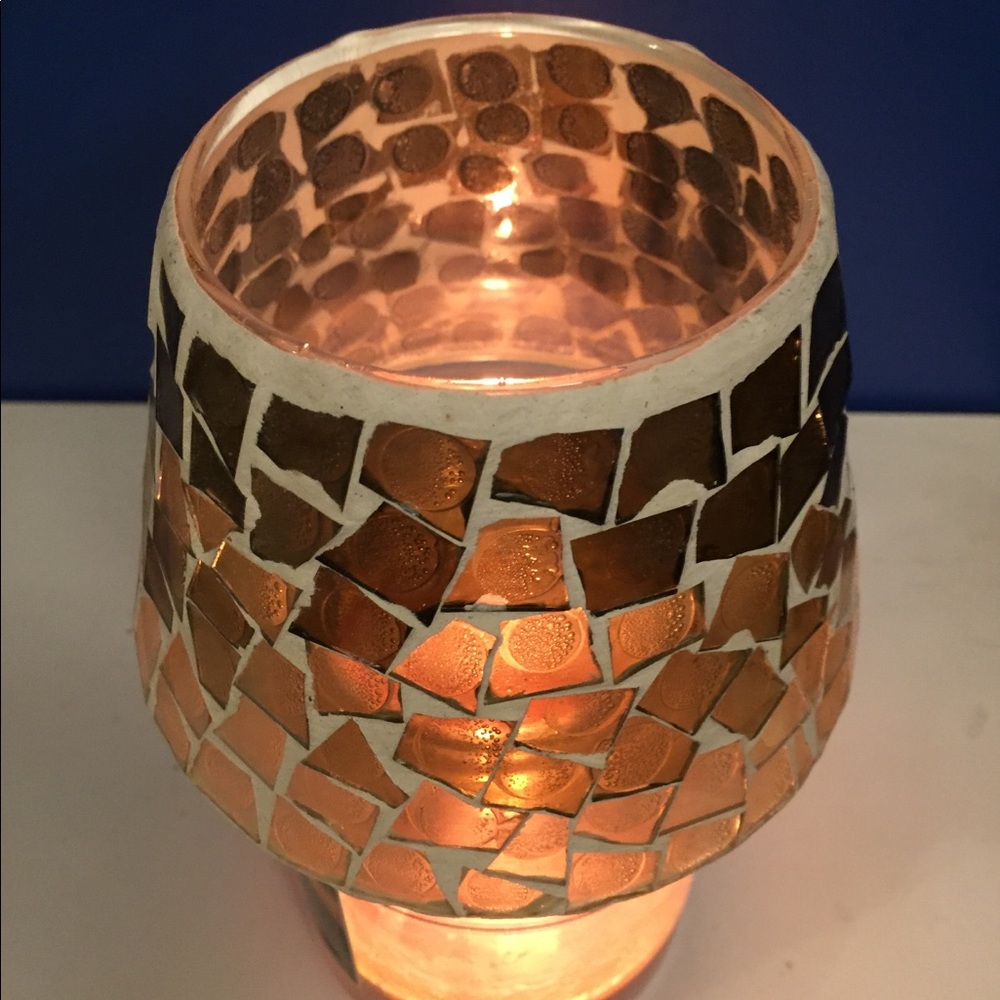 Copper Mosaic Glass Candle Jar Topper- Home Art